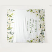 エレガントなユーカリの白いバラのウェディングバックドロップ タペストリー (正面(横))