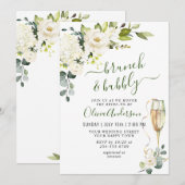 エレガントなユーカリの白いバラのランチ＆バブル 招待状 (正面/裏面)