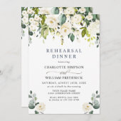 エレガントなユーカリの白いバラのリハーサルディナー 招待状 (正面/裏面)