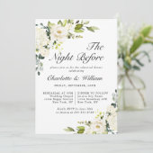 エレガントなユーカリの白いバラのリハーサルディナー 招待状 (スタンド正面)