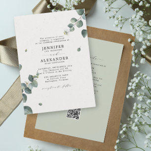 エレガントなユーカリの結婚式の招待状 - RSVP QRコード付き 招待状