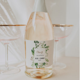 エレガントなユーカリの結婚式スパークリングワインボトルラベル スパークリングワインラベル