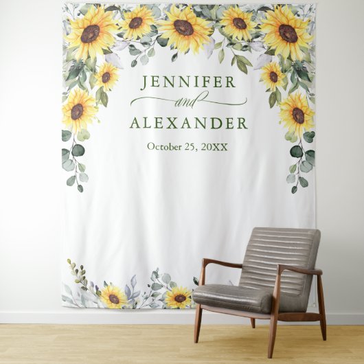 エレガントなユーカリの結婚式写真ブースの背景 タペストリー (インサイチュ)