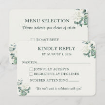 エレガントなユーカリの結婚式RSVP（食事選択あり）