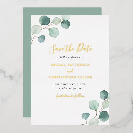 エレガントなユーカリの結婚式Save The Date 箔招待状
