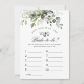 エレガントなユーカリの花のブライダルシャワーゲームカード 招待状 (正面)