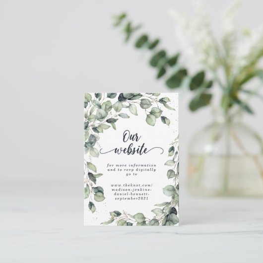 エレガントなユーカリの葉のウェディング エンクロージャーカード (スタンド正面)
