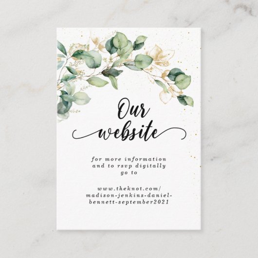 エレガントなユーカリの葉のウェディング エンクロージャーカード (正面)