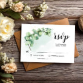 エレガントなユーカリの葉のグリーンウェディング出欠確認 出欠カード