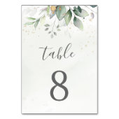 エレガントなユーカリの葉のグリーンゴールドのウェディング テーブルナンバー (裏面)