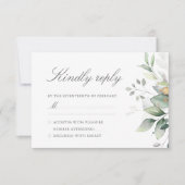 エレガントなユーカリの葉のグリーンゴールドのウェディング 出欠カード (正面)