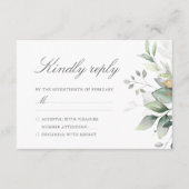 エレガントなユーカリの葉のグリーンゴールドのウェディング 出欠カード (正面)