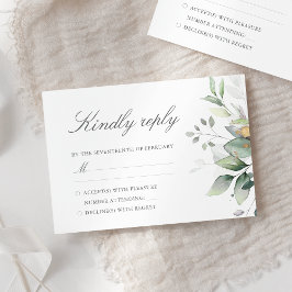 エレガントなユーカリの葉のグリーンゴールドのウェディング 出欠カード
