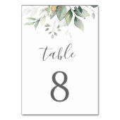 エレガントなユーカリの葉のグリーンゴールドウェディング テーブルナンバー (裏面)