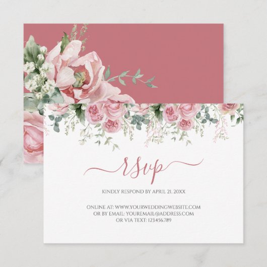 エレガントなユーカリの葉のグリーン ゴールドのウェディング 出欠カード (正面/裏面)