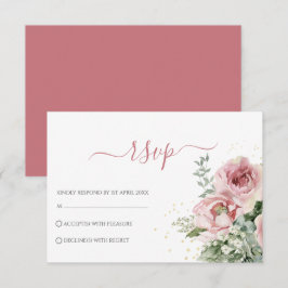 エレガントなユーカリの葉のグリーン ゴールドのウェディング 出欠カード