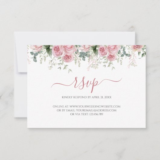 エレガントなユーカリの葉のグリーン ゴールドの結婚式 出欠カード (正面)