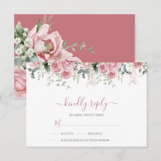 エレガントなユーカリの葉のグリーン ゴールド ウェディング 出欠カード (正面/裏面)