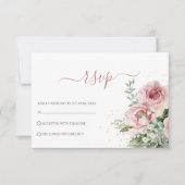 エレガントなユーカリの葉のグリーン ゴールド ウェディング 出欠カード (正面)