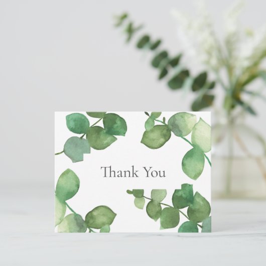 エレガントなユーカリの葉のビジネス感謝カード サンキューカード (スタンド正面)