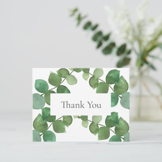 エレガントなユーカリの葉のビジネス感謝メッセージ ポストカード (スタンド正面)