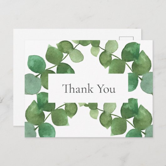 エレガントなユーカリの葉のビジネス感謝メッセージ ポストカード (正面/裏面)