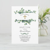 エレガントなユーカリの葉のフレーム ゴールド 洗礼 招待状 (スタンド正面)