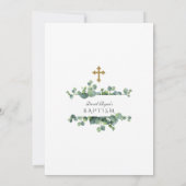 エレガントなユーカリの葉のフレーム ゴールド 洗礼 招待状 (裏面)