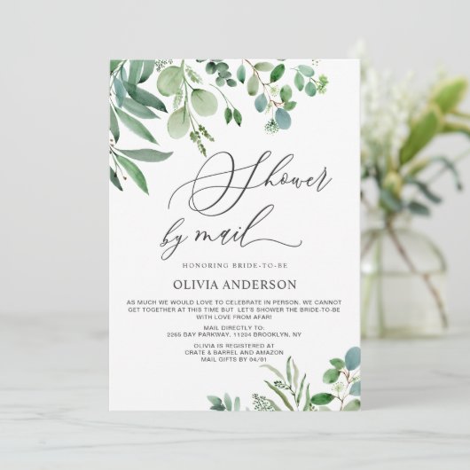 エレガントなユーカリの葉のブライダルシャワー(郵送) 招待状 (スタンド正面)