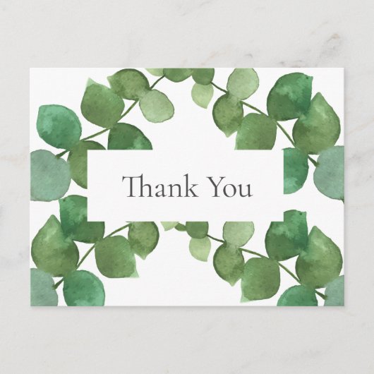 エレガントなユーカリの葉 ビジネス感謝 ポストカード (正面)
