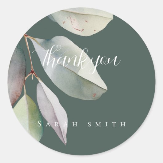 エレガントなユーカリの葉 ラウンドシール (正面)