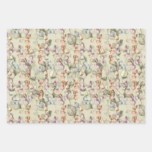 エレガントなユーカリの葉 ラッピングペーパーシート (正面3)