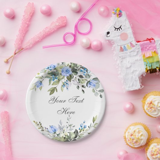 エレガントなユーカリの青いバラの花のParty ペーパープレート (パーティー)