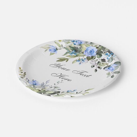 エレガントなユーカリの青いバラの花のParty ペーパープレート (アングル)