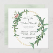 エレガントなユーカリの《キリスト教》洗礼式や命名式か洗礼 招待状 (正面/裏面)