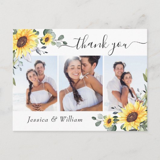 エレガントなユーカリひまわり フォト ありがとう ポストカード (正面)