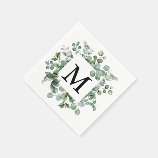 エレガントなユーカリグリーンのウェディングペーパー スタンダードカクテルナプキン (角)