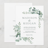 エレガントなユーカリグリーンのウェディングQRコード招待状 招待状 (正面/裏面)