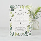 エレガントなユーカリグリーンのエンゲージメントパーティー 招待状 (スタンド正面)