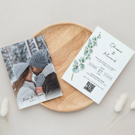 エレガントなユーカリグリーンのクラシックフォントウェディング 招待状