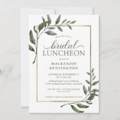 エレガントなユーカリグリーンのブライダルシャワーランチョン 招待状 (正面)