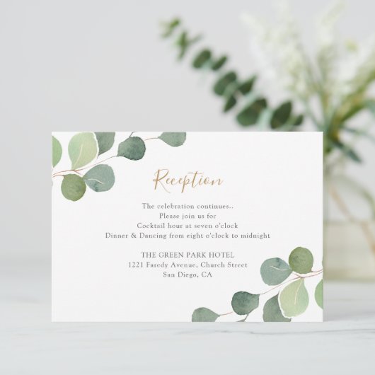 エレガントなユーカリグリーンの結婚式の披露宴 エンクロージャーカード (スタンド正面)