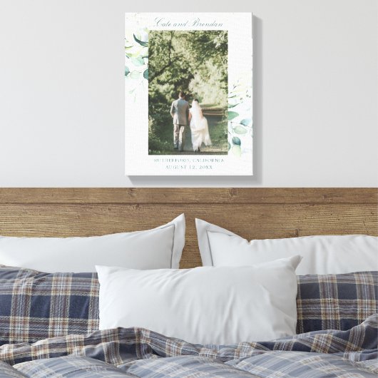 エレガントなユーカリグリーンの結婚式写真 キャンバスプリント (インサイチュ (寝室))