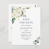 エレガントなユーカリグリーンの結婚式 Save the Date ポストカード (正面/裏面)