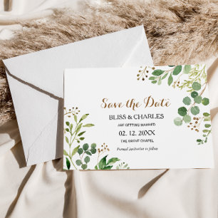 エレガントなユーカリグリーンの結婚式 Save the Date 招待状