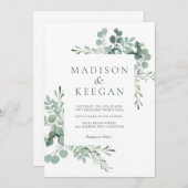 エレガントなユーカリグリーンの結婚式QRコード招待状 招待状 (正面/裏面)