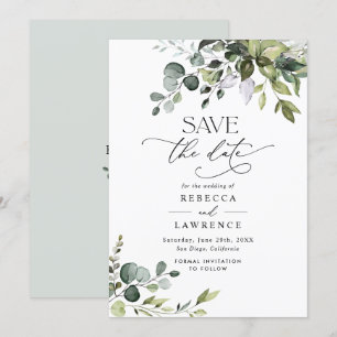 エレガントなユーカリグリーンの結婚式Save the Date 招待状