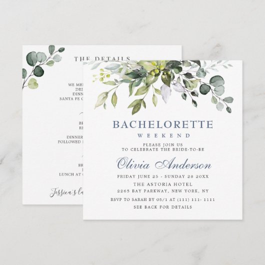 エレガントなユーカリグリーンの花嫁の週末 招待状 (正面/裏面)