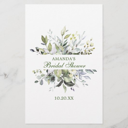 エレガントなユーカリグリーンの花嫁シャワーゲーム (裏面)