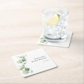 エレガントなユーカリグリーンの花飾り ブライダルシャワー スクエアペーパーコースター (インサイチュ)